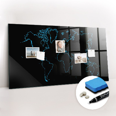 Beschreibbare magnettafel küche Konturen der Weltkarte