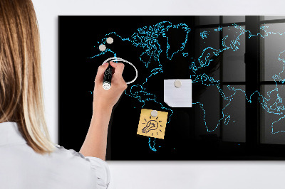 Beschreibbare magnettafel küche Konturen der Weltkarte