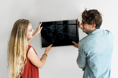 Beschreibbare magnettafel küche Konturen der Weltkarte