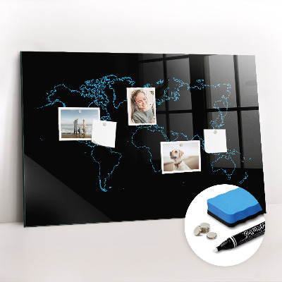 Beschreibbare magnettafel küche Konturen der Weltkarte