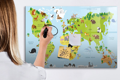 Beschreibbare magnettafel Weltkarte mit Tieren