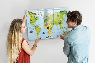 Beschreibbare magnettafel Weltkarte mit Tieren