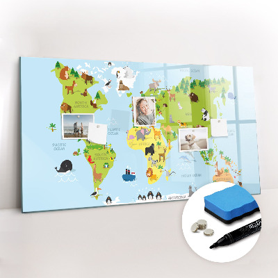 Beschreibbare magnettafel Weltkarte mit Tieren