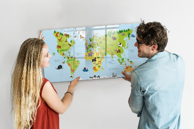 Beschreibbare magnettafel Weltkarte mit Tieren