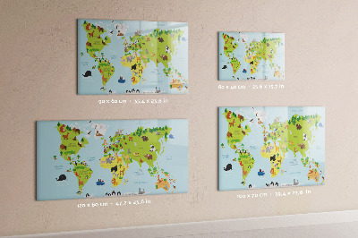 Beschreibbare magnettafel Weltkarte mit Tieren