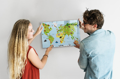 Beschreibbare magnettafel Weltkarte mit Tieren