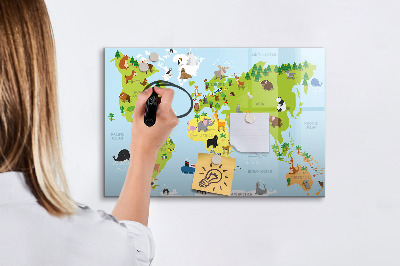 Beschreibbare magnettafel Weltkarte mit Tieren