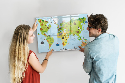 Beschreibbare magnettafel Weltkarte mit Tieren