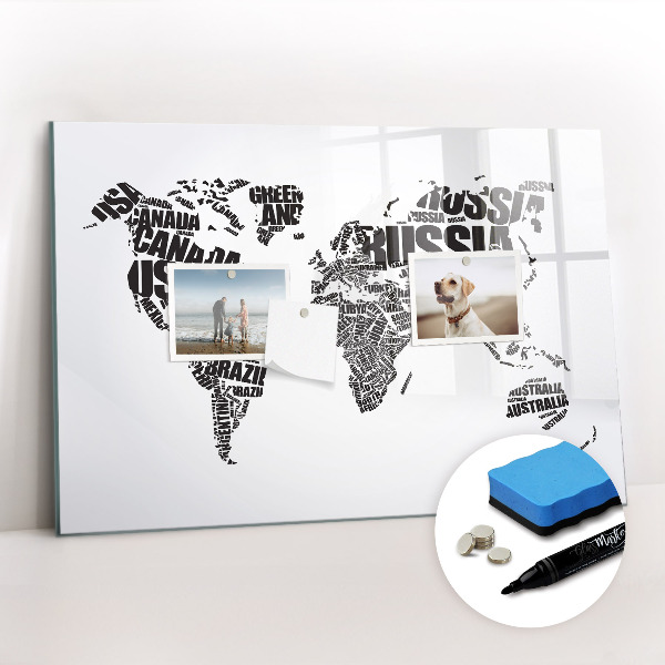 Beschreibbare magnettafel küche Weltkarte mit Inschriften