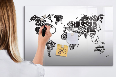 Beschreibbare magnettafel küche Weltkarte mit Inschriften