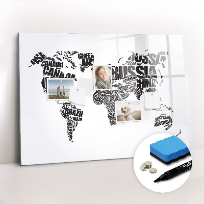 Beschreibbare magnettafel küche Weltkarte mit Inschriften