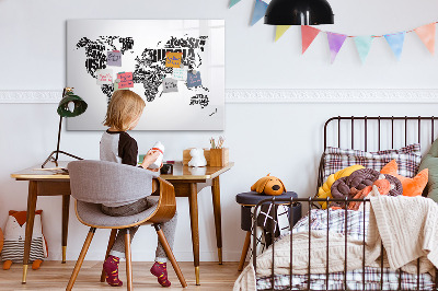 Beschreibbare magnettafel küche Weltkarte mit Inschriften