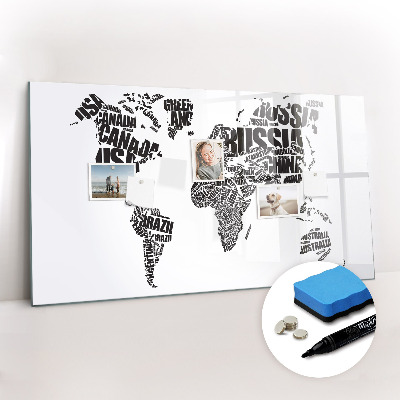 Beschreibbare magnettafel küche Weltkarte mit Inschriften