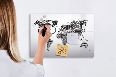 Beschreibbare magnettafel küche Weltkarte mit Inschriften