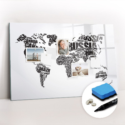 Beschreibbare magnettafel küche Weltkarte mit Inschriften