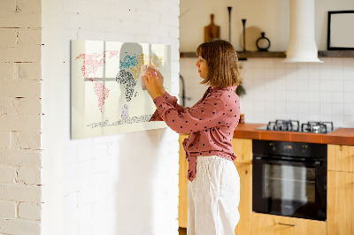 Beschreibbare magnettafel Weltkarte aus Buchstaben