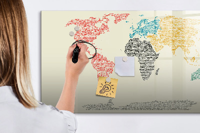 Beschreibbare magnettafel Weltkarte aus Buchstaben