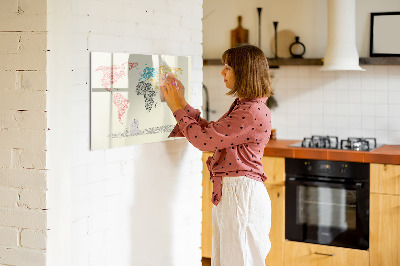 Beschreibbare magnettafel Weltkarte aus Buchstaben