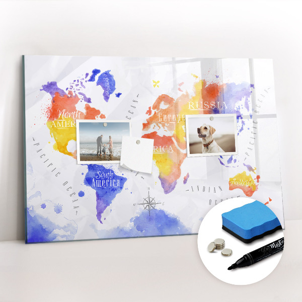 Beschreibbare magnettafel küche Aquarell-Weltkarte