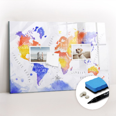 Beschreibbare magnettafel küche Aquarell-Weltkarte