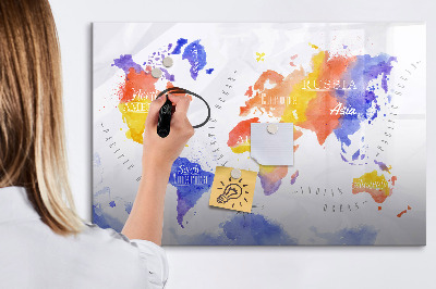 Beschreibbare magnettafel küche Aquarell-Weltkarte