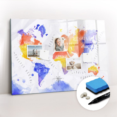 Beschreibbare magnettafel küche Aquarell-Weltkarte