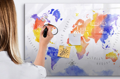 Beschreibbare magnettafel küche Aquarell-Weltkarte