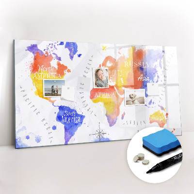 Beschreibbare magnettafel küche Aquarell-Weltkarte