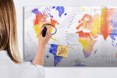 Beschreibbare magnettafel küche Aquarell-Weltkarte