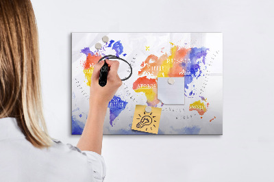 Beschreibbare magnettafel küche Aquarell-Weltkarte