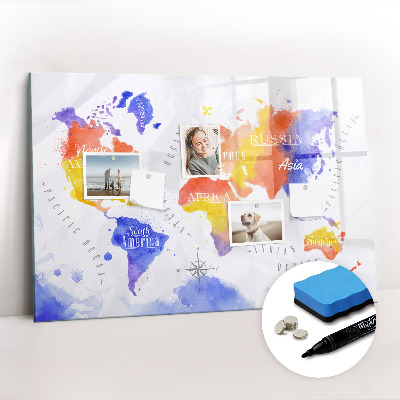Beschreibbare magnettafel küche Aquarell-Weltkarte
