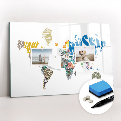 Beschreibbare magnettafel küche Text-Weltkarte