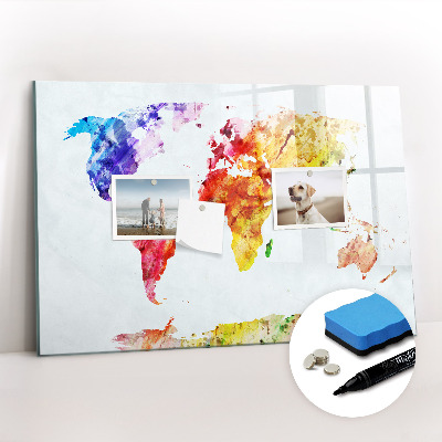 Beschreibbare magnettafel küche Aquarell-Weltkarte