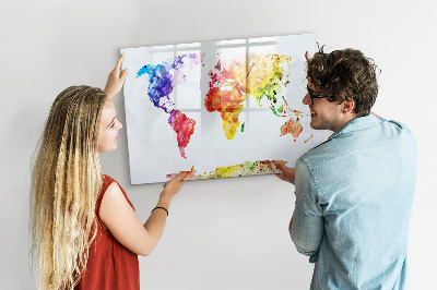 Beschreibbare magnettafel küche Aquarell-Weltkarte