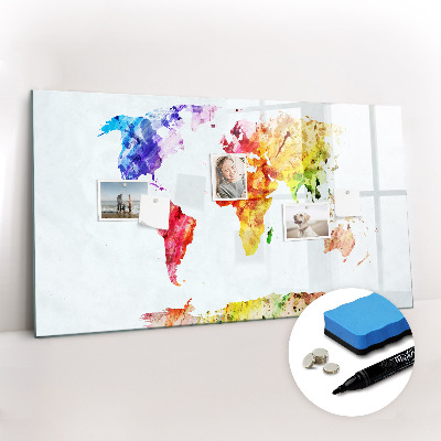 Beschreibbare magnettafel küche Aquarell-Weltkarte