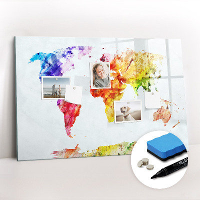 Beschreibbare magnettafel küche Aquarell-Weltkarte
