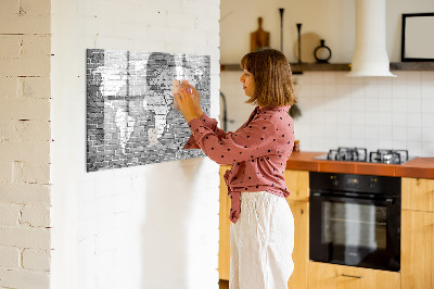 Magnetische Schreibtafel Weltkarte auf Ziegelsteinen