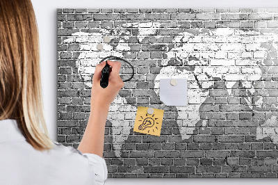Beschreibbare magnettafel Weltkarte auf Ziegelsteinen