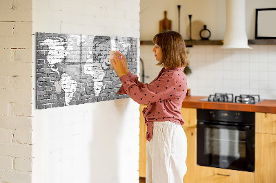 Magnetische Schreibtafel Weltkarte auf Ziegelsteinen