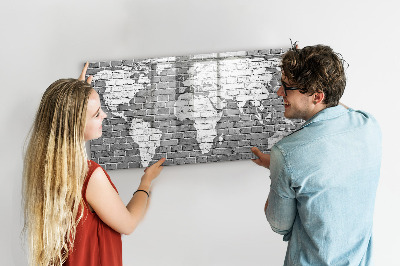 Beschreibbare magnettafel Weltkarte auf Ziegelsteinen