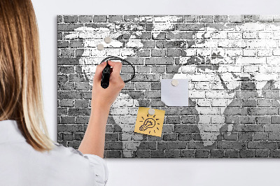 Beschreibbare magnettafel Weltkarte auf Ziegelsteinen