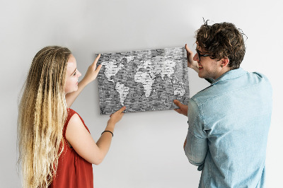Beschreibbare magnettafel Weltkarte auf Ziegelsteinen