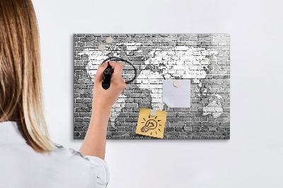 Beschreibbare magnettafel Weltkarte auf Ziegelsteinen