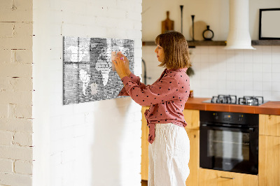 Magnetische Schreibtafel Weltkarte auf Ziegelsteinen