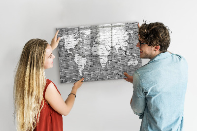 Beschreibbare magnettafel Weltkarte auf Ziegelsteinen