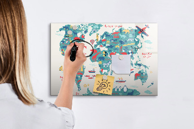 Beschreibbare magnettafel küche Bildkarte der Welt