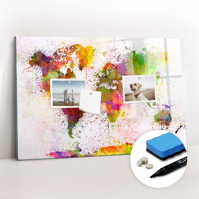 Beschreibbare magnettafel küche Aquarell-Weltkarte