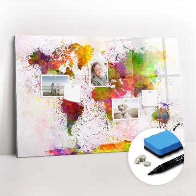 Beschreibbare magnettafel küche Aquarell-Weltkarte