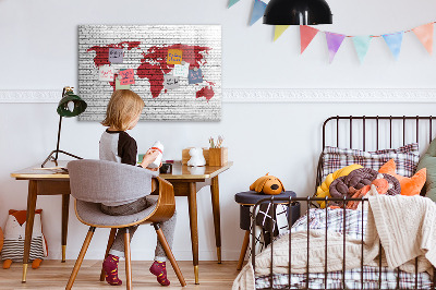 Magnettafel mit Marker Weltkarte aus Backsteinmauern