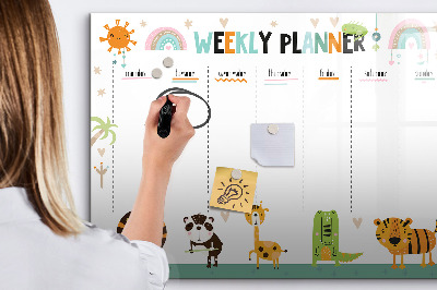 Beschreibbare magnettafel Wochenplaner Tiere